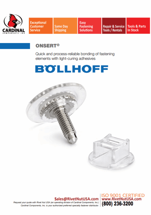 Bollhoff Onsert, Adhesive Fasteners, Non welding fasteners, non drilling fasteners